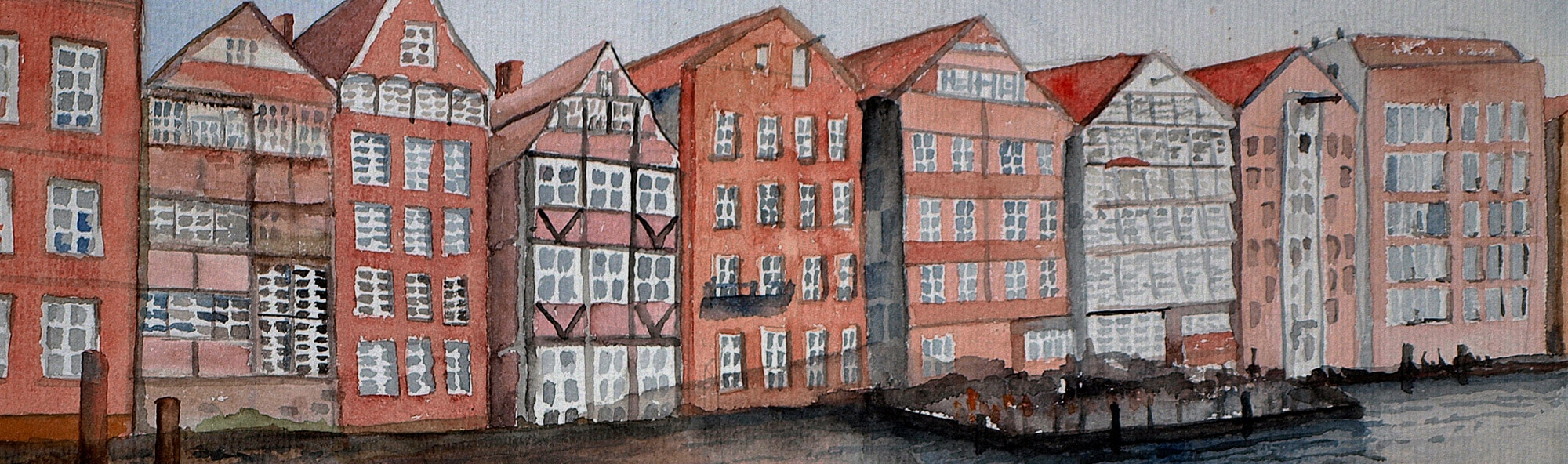 Speicherstadt in Aquarell gemalt